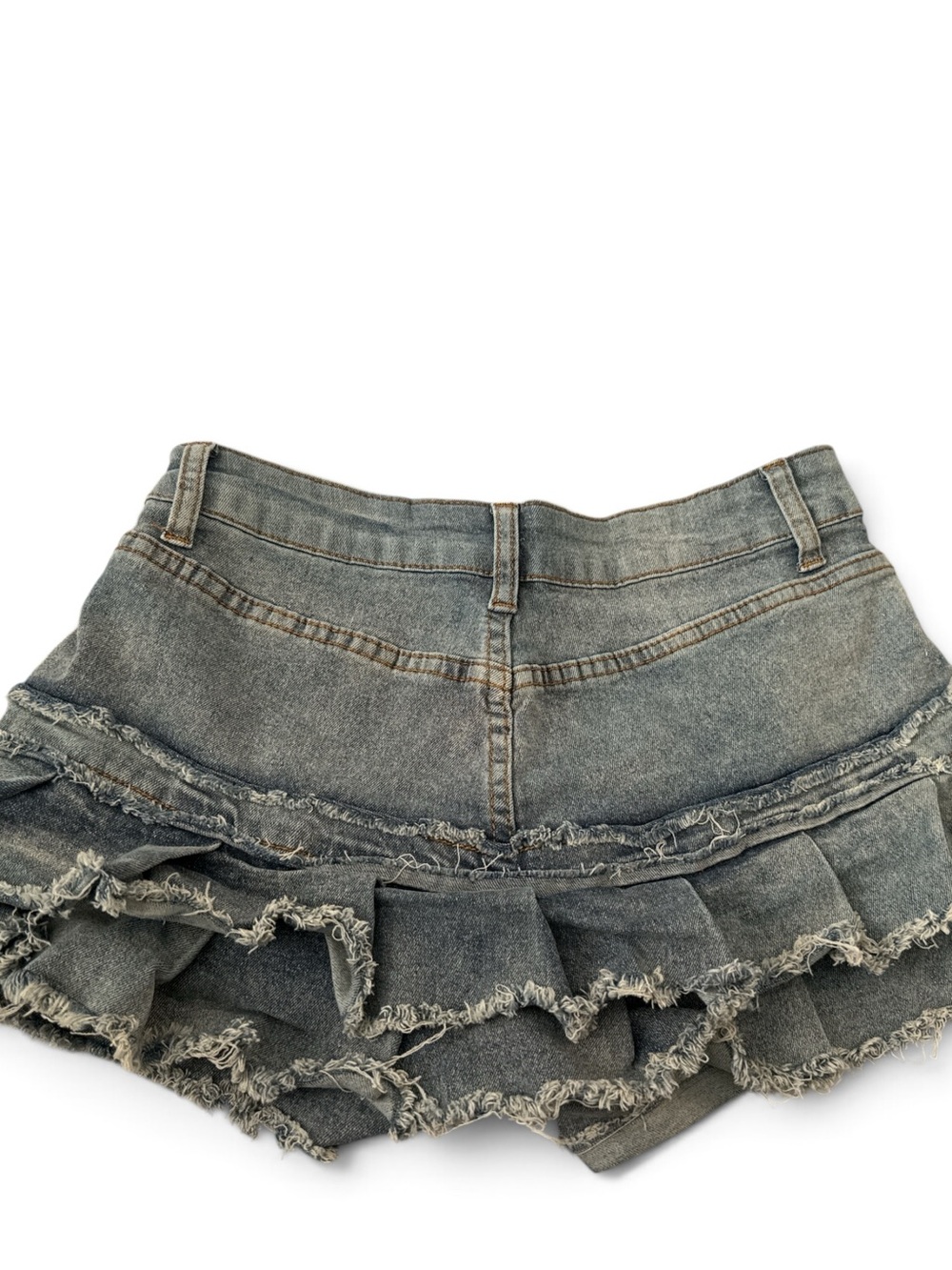 Light Blue Ruffled Denim Mini Shorts - Picture 5 of 5